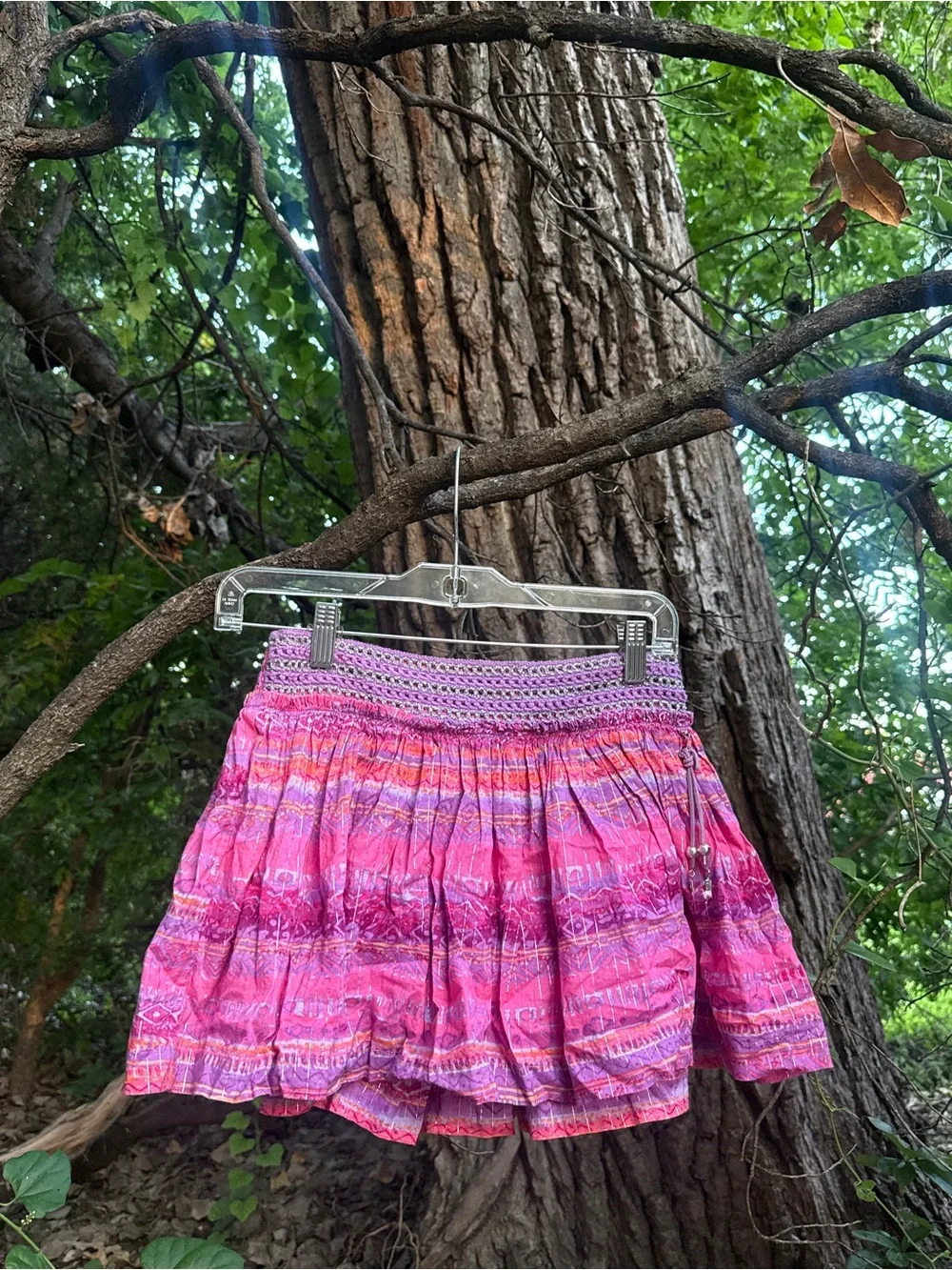 Justice Pink and Purple Sparkle Smocked Tiered Skirt